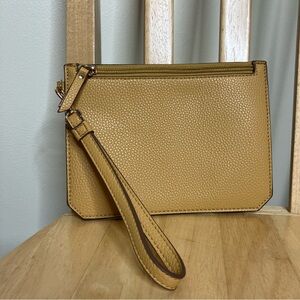 Anne Klein mustard yellow pebbled leather wristlet bag